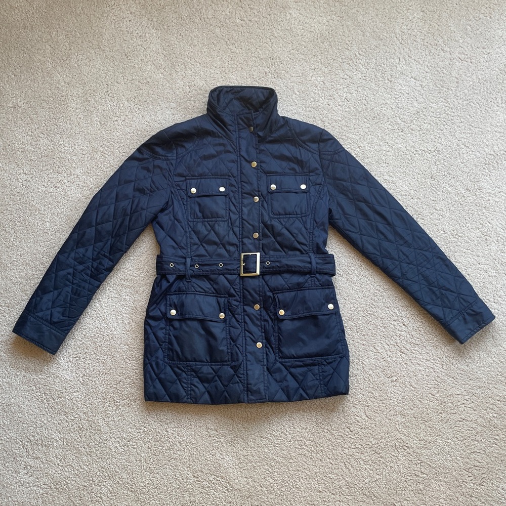 Banana Republic Quilted Navy Belted Puffer Jacket